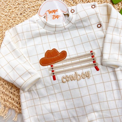 Macacão Malha Trape Zape - Cowboy - Areia e Off White